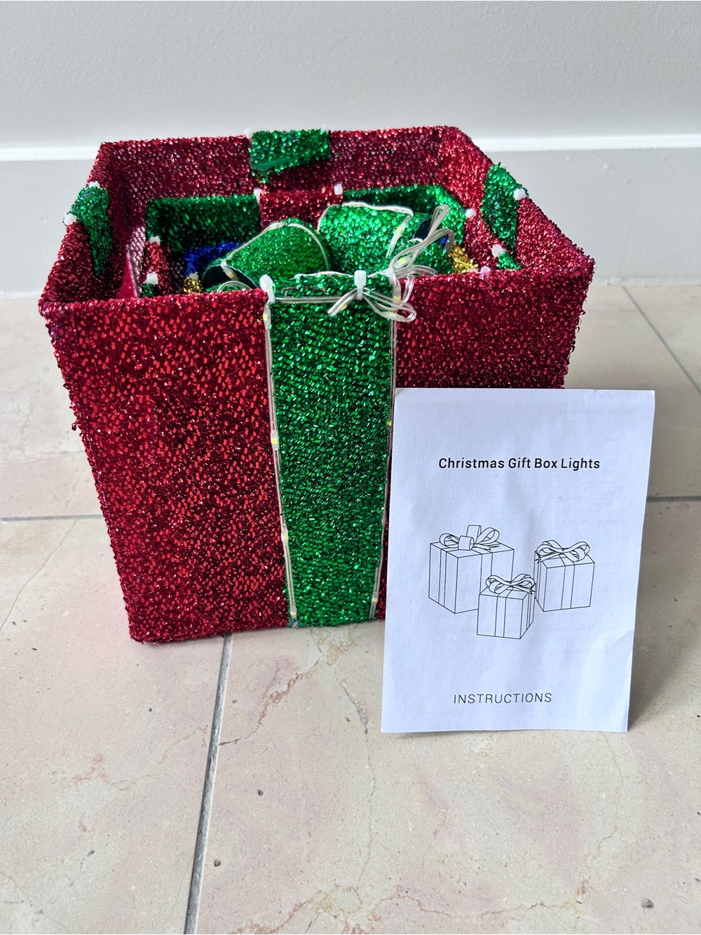 Festive Glitter Gift Box Set of 3 LED Lights - Green, Red, Blue,Gold Christmas - Picture 3 of 8